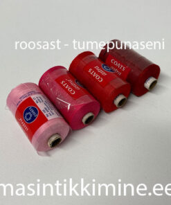Roosast tumepunaseni õmblusmasina niidid